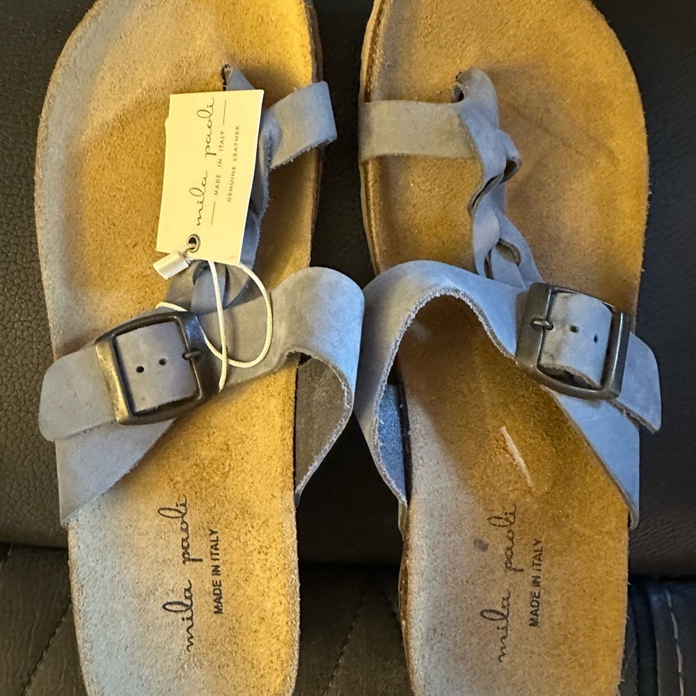 Mila Paoli Light Blue Leather Sandals